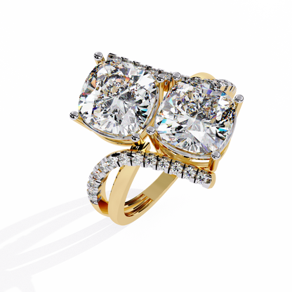 Luxurious Toi Et Moi Bypass Ring with Cushion-Cut Diamonds - 5.04 Ct