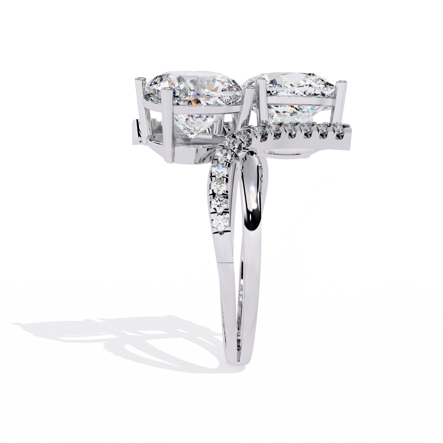 Luxurious Toi Et Moi Bypass Ring with Cushion-Cut Diamonds - 5.04 Ct