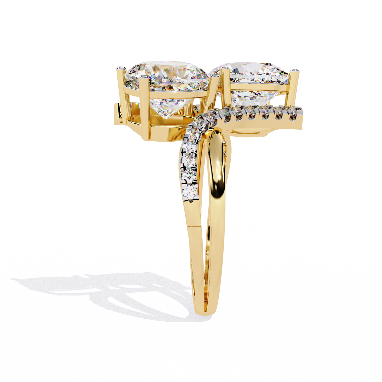 Luxurious Toi Et Moi Bypass Ring with Cushion-Cut Diamonds - 5.04 Ct