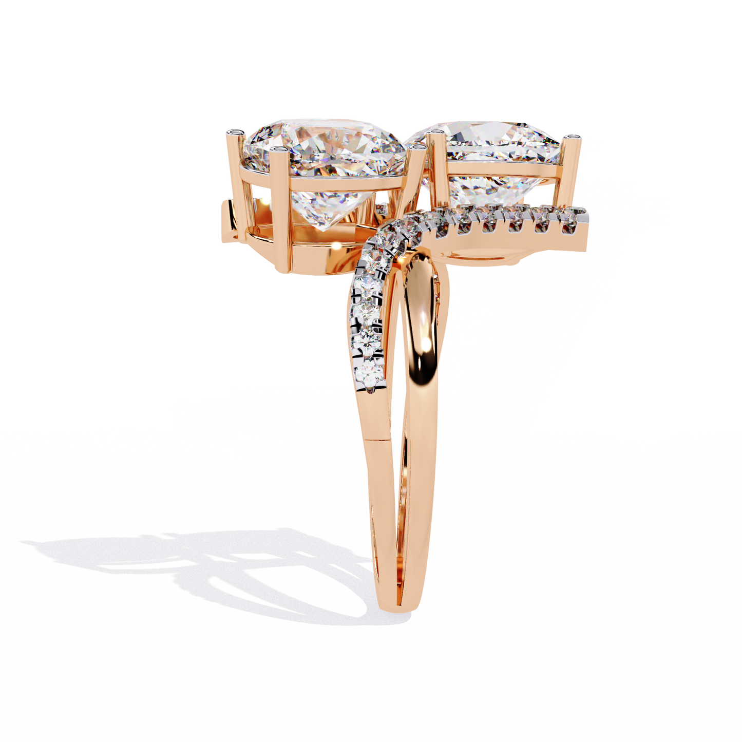 Luxurious Toi Et Moi Bypass Ring with Cushion-Cut Diamonds - 5.04 Ct
