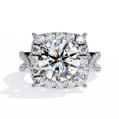 Grand Round-Cut Diamond Halo Engagement Ring with Pave Split Shank - 3.40 Ct