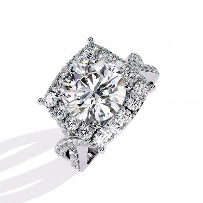 Grand Round-Cut Diamond Halo Engagement Ring with Pave Split Shank - 3.40 Ct