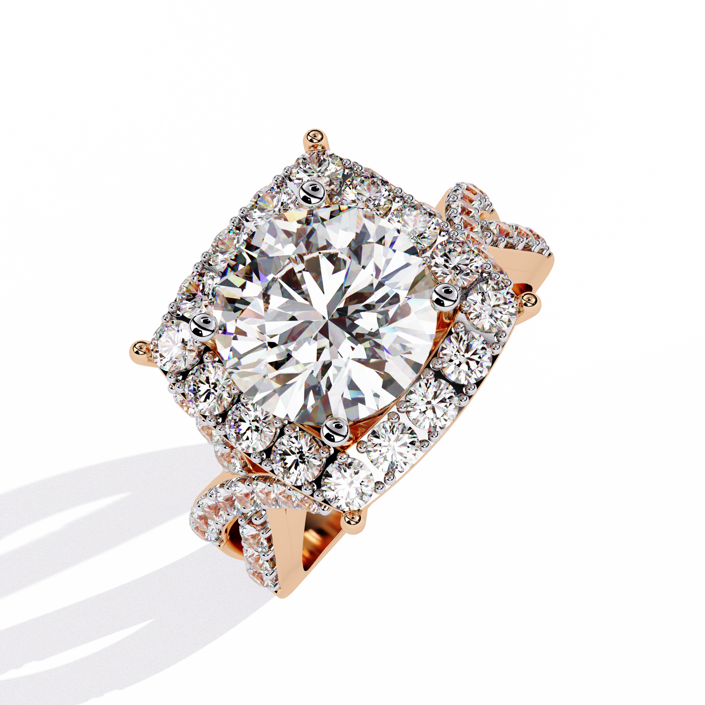 Grand Round-Cut Diamond Halo Engagement Ring with Pave Split Shank - 3.40 Ct