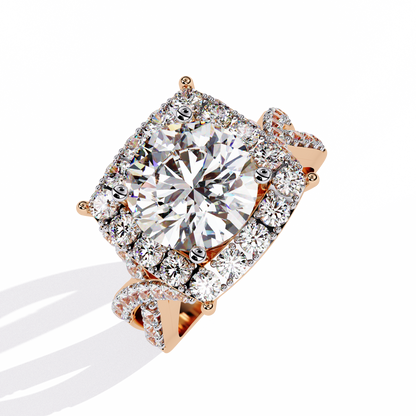 Grand Round-Cut Diamond Halo Engagement Ring with Pave Split Shank - 3.40 Ct