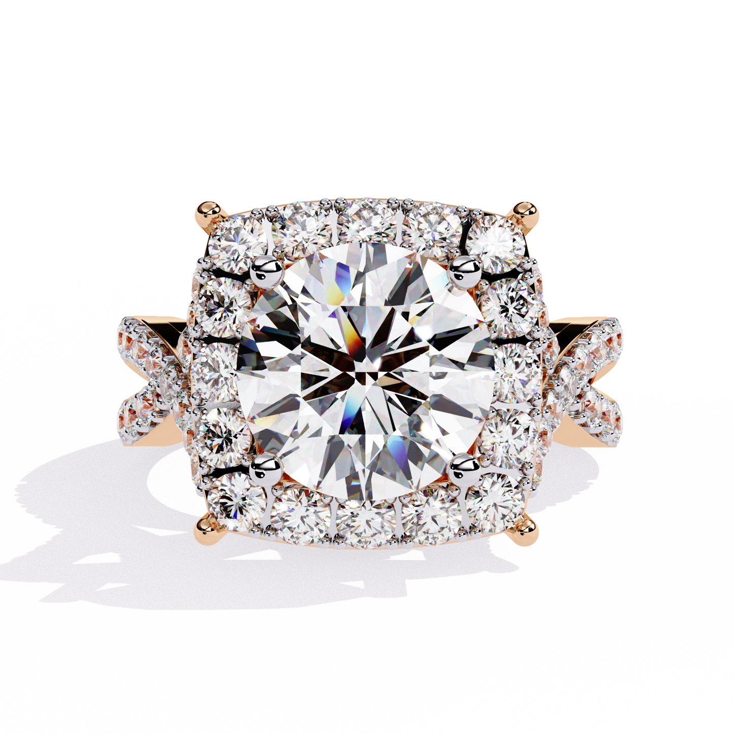 Grand Round-Cut Diamond Halo Engagement Ring with Pave Split Shank - 3.40 Ct