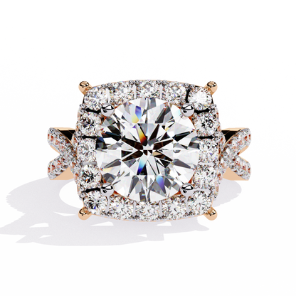 Grand Round-Cut Diamond Halo Engagement Ring with Pave Split Shank - 3.40 Ct
