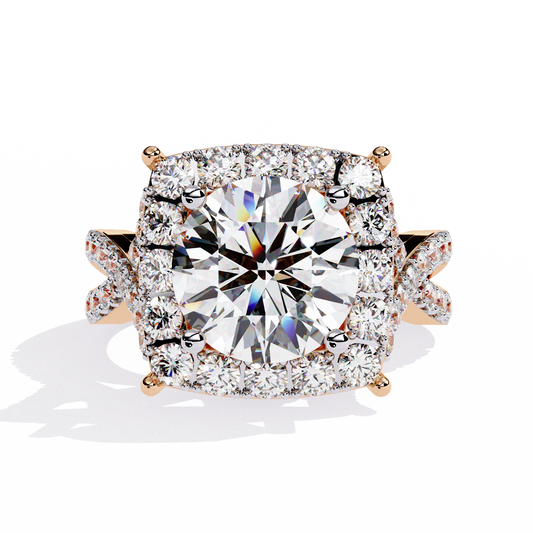 Grand Round-Cut Diamond Halo Engagement Ring with Pave Split Shank - 3.40 Ct