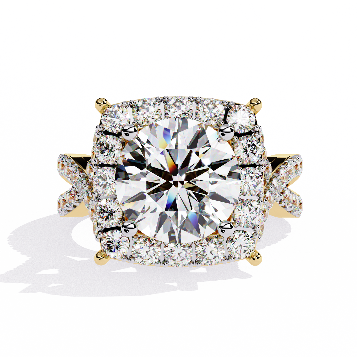 Grand Round-Cut Diamond Halo Engagement Ring with Pave Split Shank - 3.40 Ct