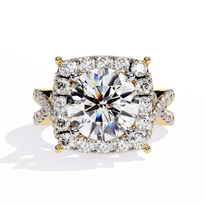 Grand Round-Cut Diamond Halo Engagement Ring with Pave Split Shank - 3.40 Ct