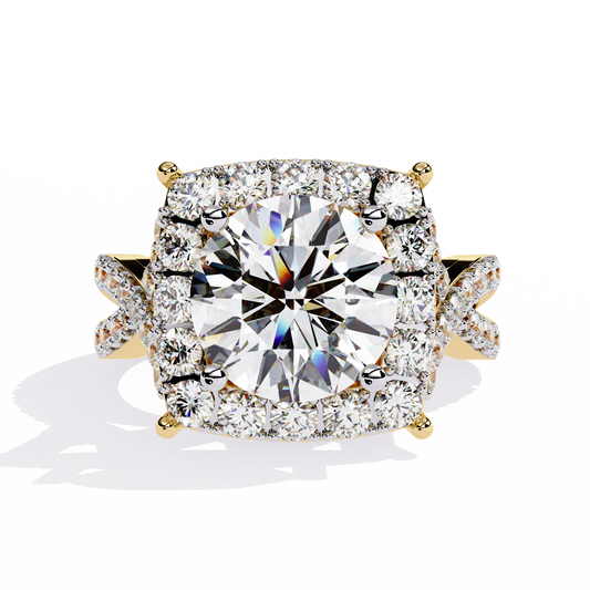 Grand Round-Cut Diamond Halo Engagement Ring with Pave Split Shank - 3.40 Ct