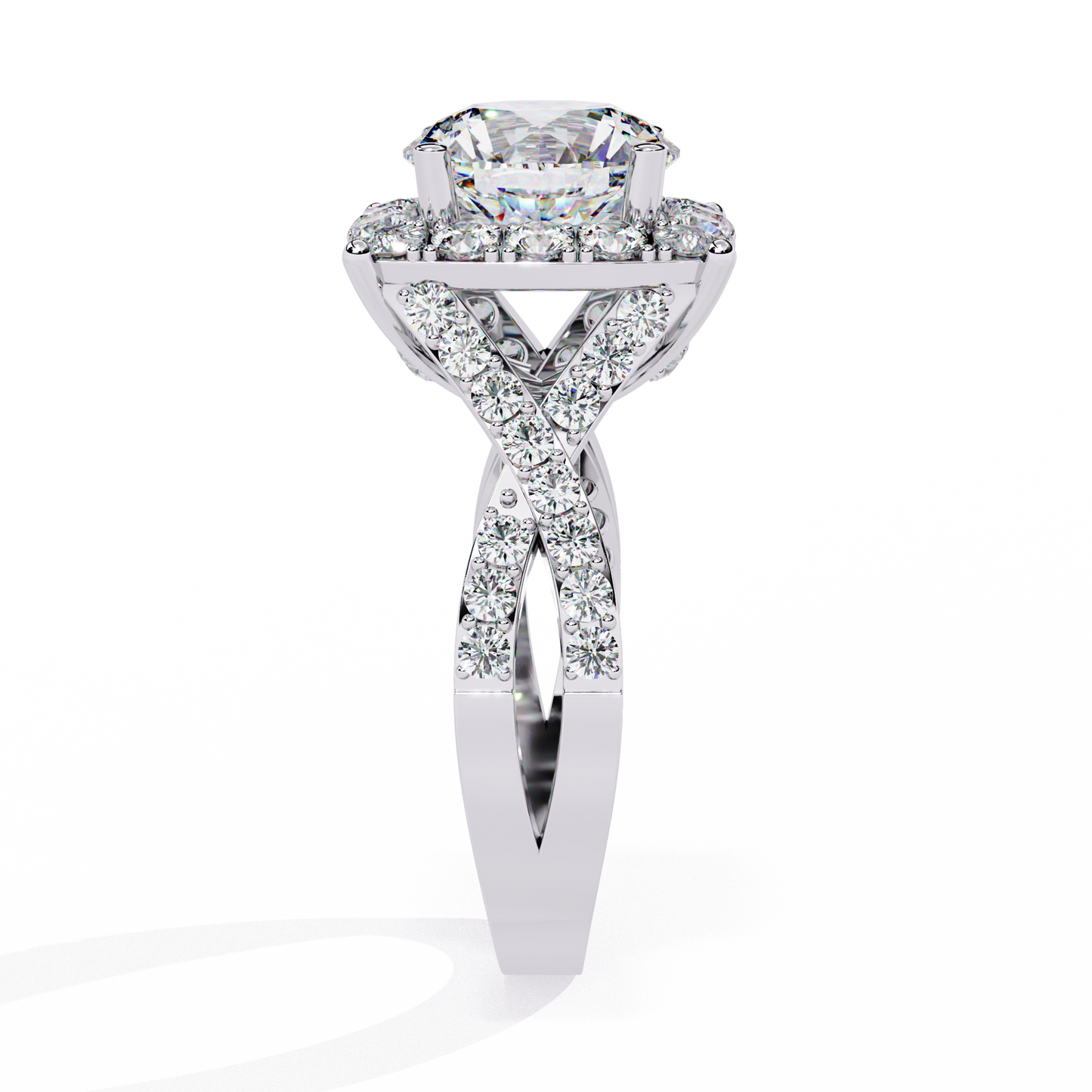 Grand Round-Cut Diamond Halo Engagement Ring with Pave Split Shank - 3.40 Ct