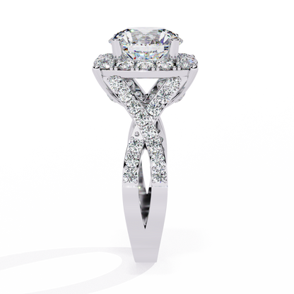 Grand Round-Cut Diamond Halo Engagement Ring with Pave Split Shank - 3.40 Ct