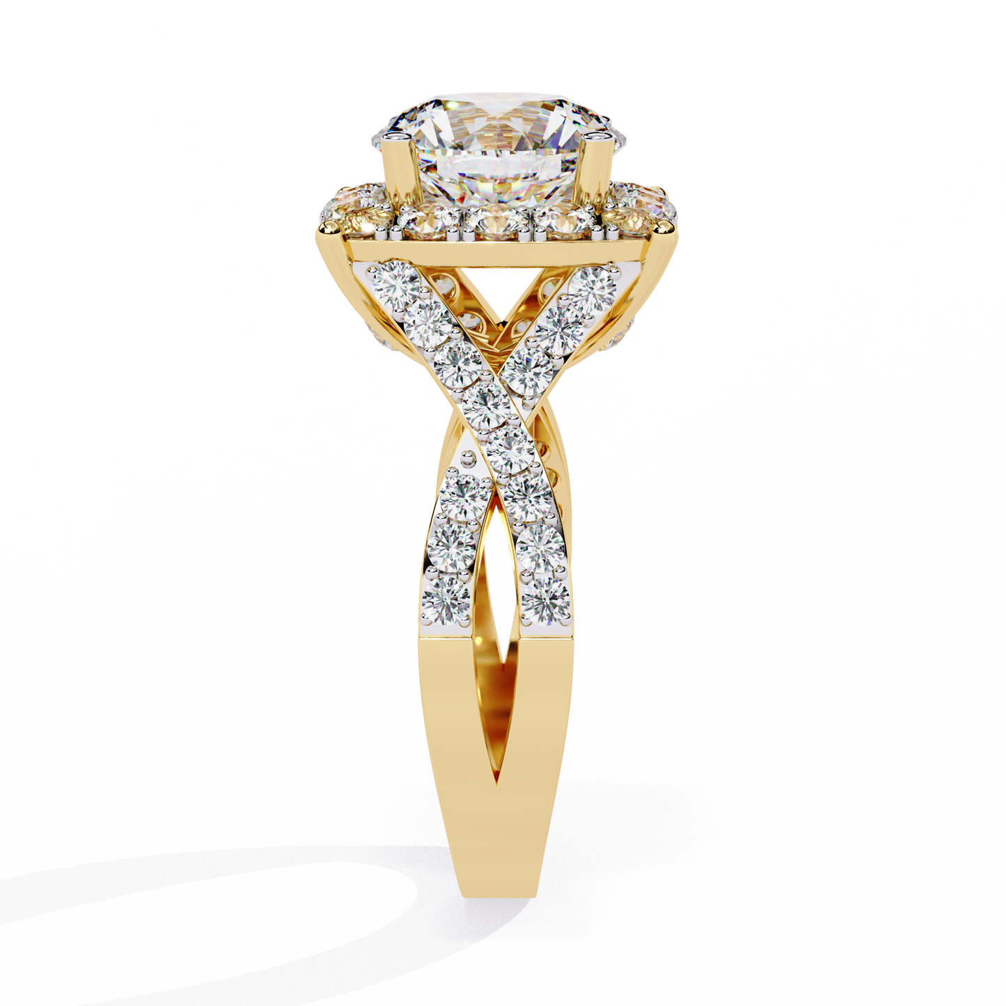 Grand Round-Cut Diamond Halo Engagement Ring with Pave Split Shank - 3.40 Ct
