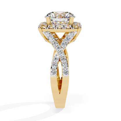 Grand Round-Cut Diamond Halo Engagement Ring with Pave Split Shank - 3.40 Ct