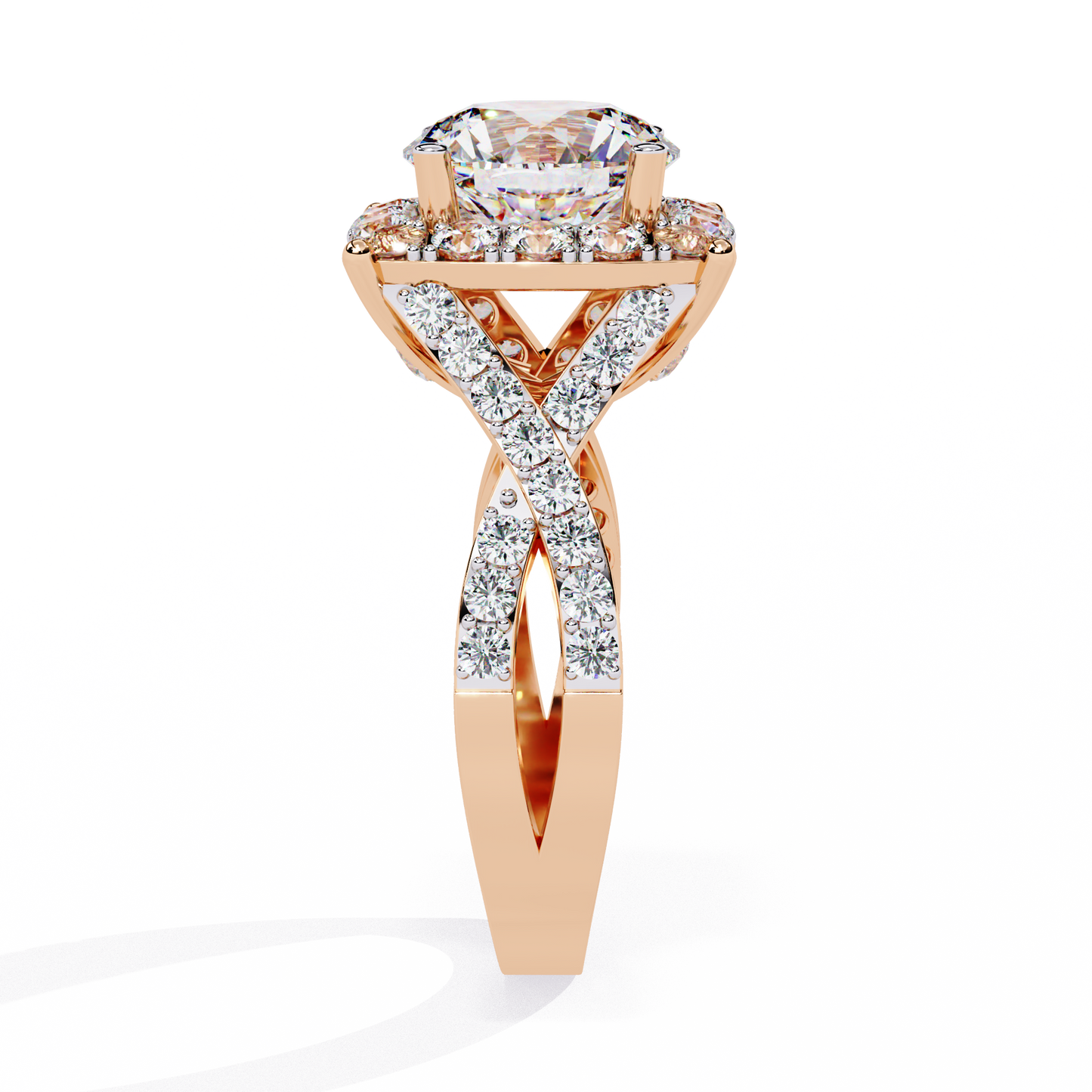 Grand Round-Cut Diamond Halo Engagement Ring with Pave Split Shank - 3.40 Ct