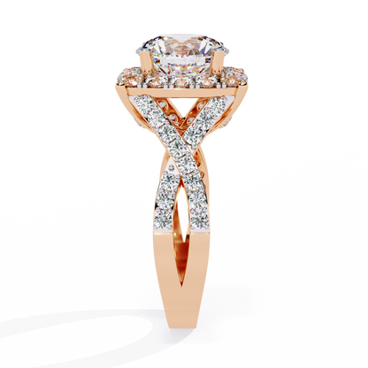 Grand Round-Cut Diamond Halo Engagement Ring with Pave Split Shank - 3.40 Ct