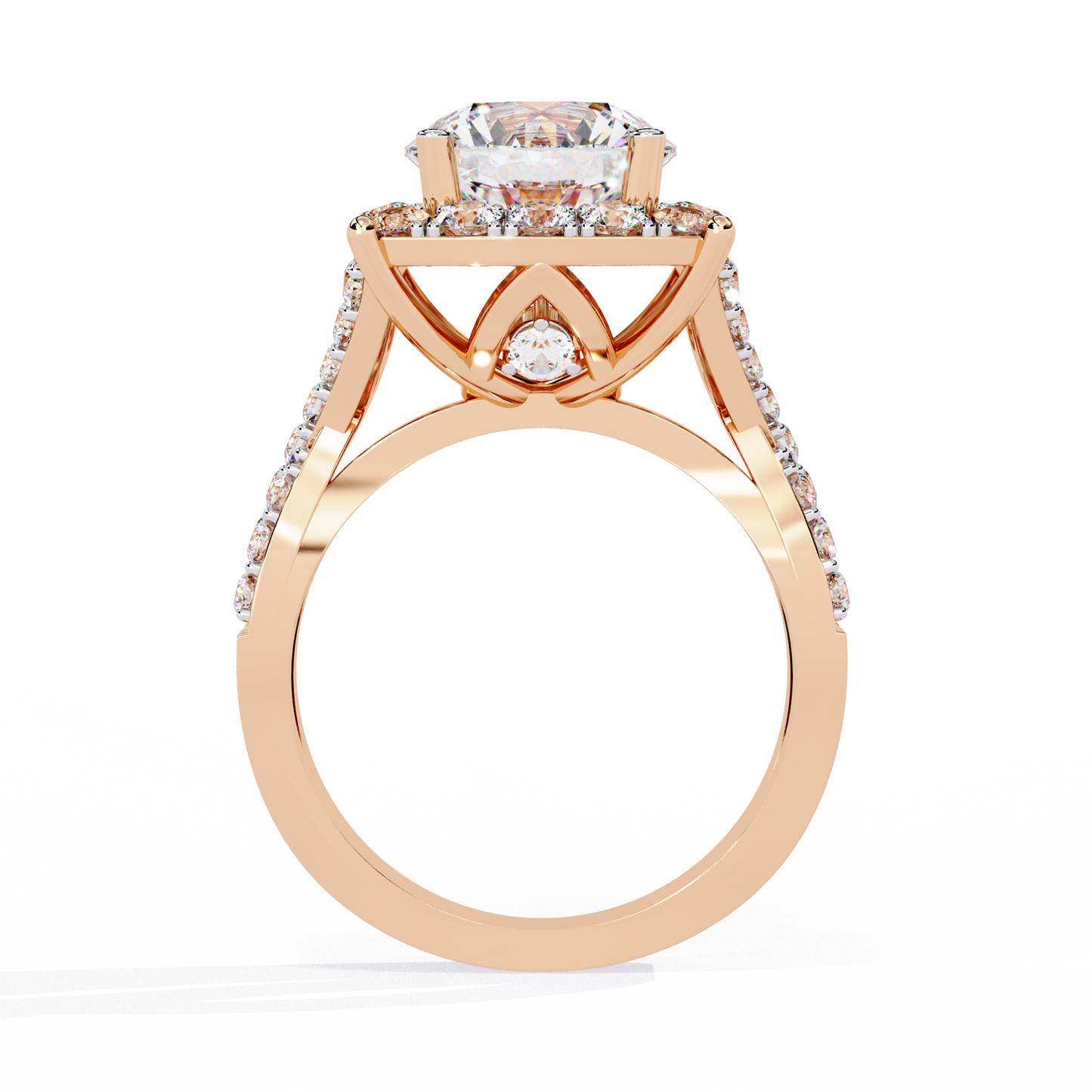 Grand Round-Cut Diamond Halo Engagement Ring with Pave Split Shank - 3.40 Ct