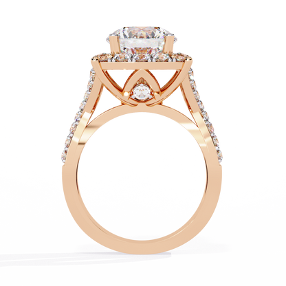 Grand Round-Cut Diamond Halo Engagement Ring with Pave Split Shank - 3.40 Ct
