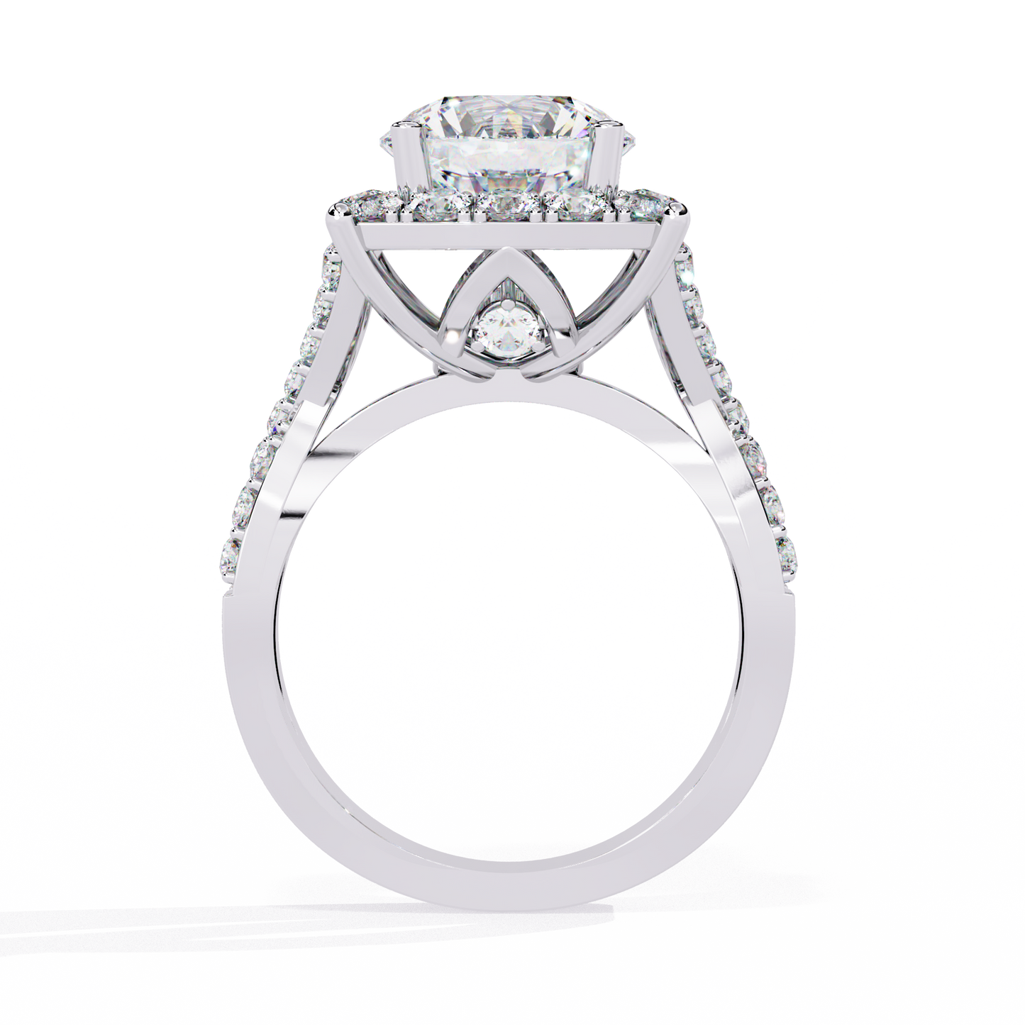 Grand Round-Cut Diamond Halo Engagement Ring with Pave Split Shank - 3.40 Ct