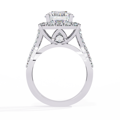 Grand Round-Cut Diamond Halo Engagement Ring with Pave Split Shank - 3.40 Ct