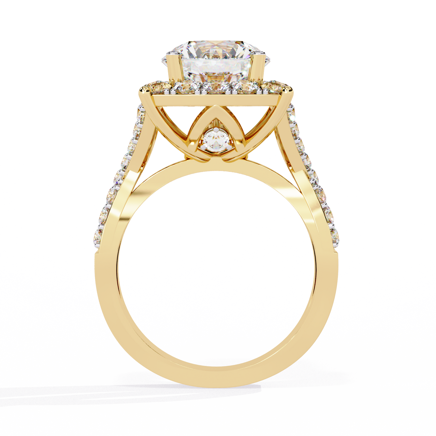 Grand Round-Cut Diamond Halo Engagement Ring with Pave Split Shank - 3.40 Ct