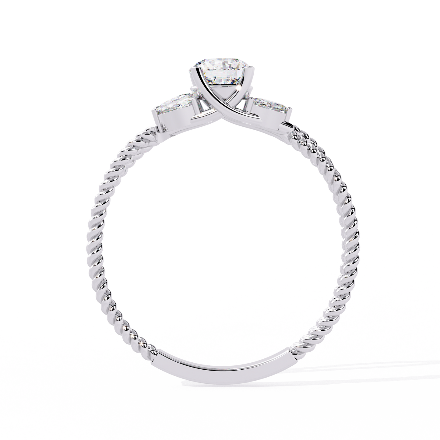 Romantic Three-Stone Diamond Ring with Braided Rose Gold Band- 0.44 Ct