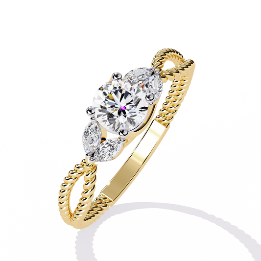 Romantic Three-Stone Diamond Ring with Braided Rose Gold Band- 0.44 Ct