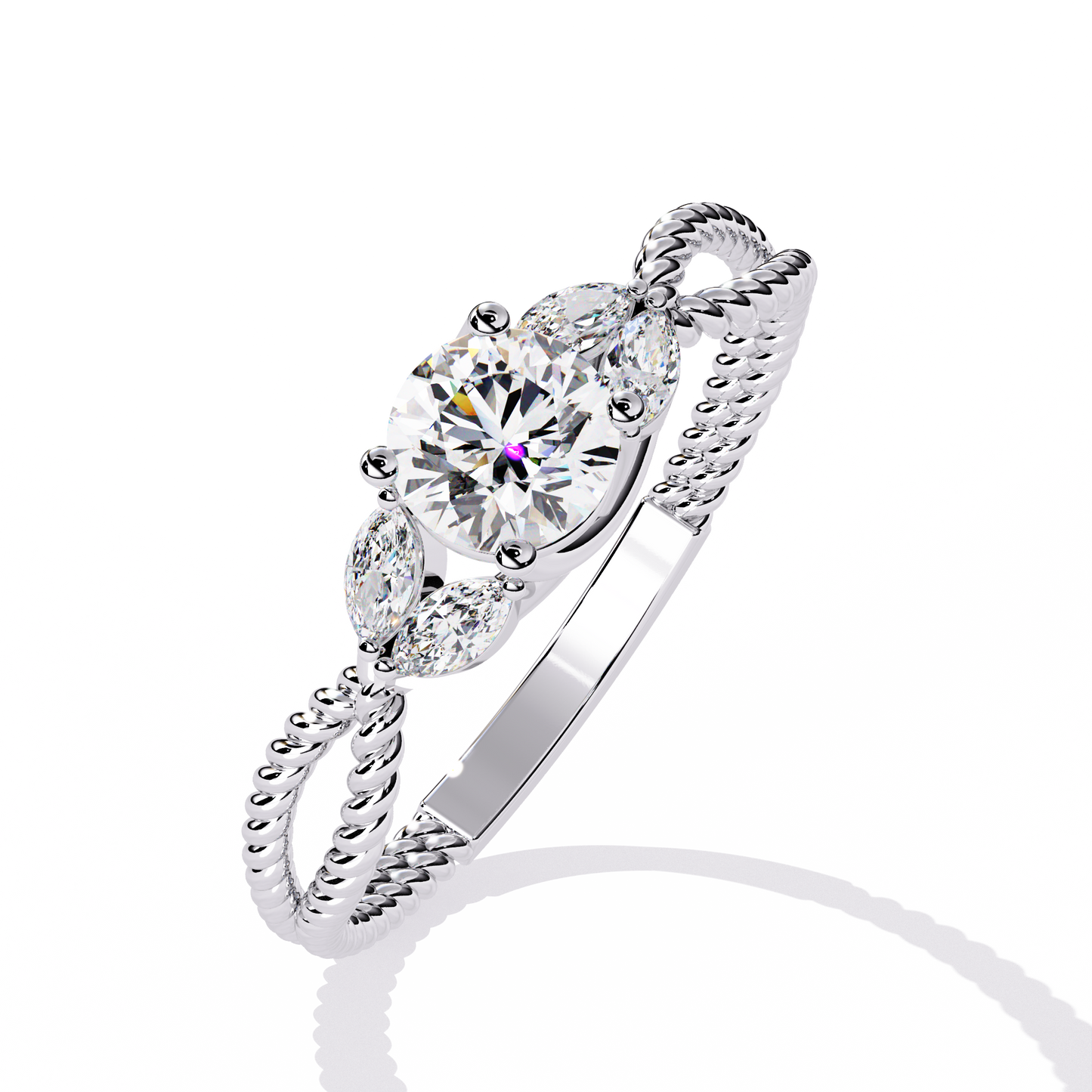 Romantic Three-Stone Diamond Ring with Braided Rose Gold Band- 0.44 Ct