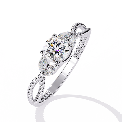 Romantic Three-Stone Diamond Ring with Braided Rose Gold Band- 0.44 Ct