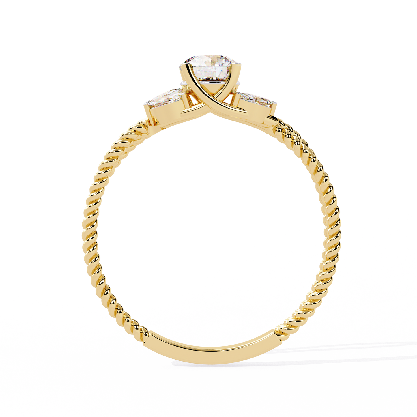 Romantic Three-Stone Diamond Ring with Braided Rose Gold Band- 0.44 Ct