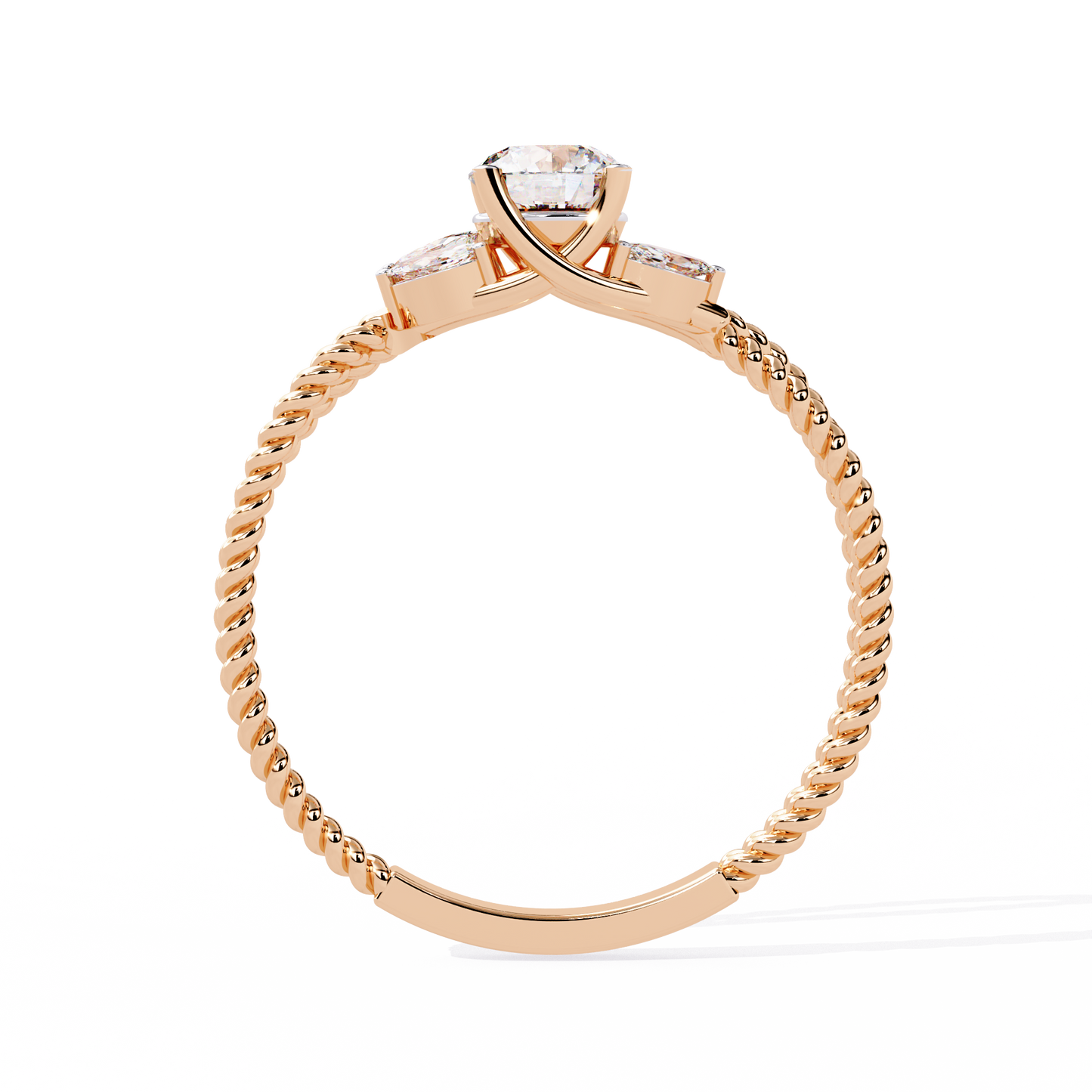 Romantic Three-Stone Diamond Ring with Braided Rose Gold Band- 0.44 Ct