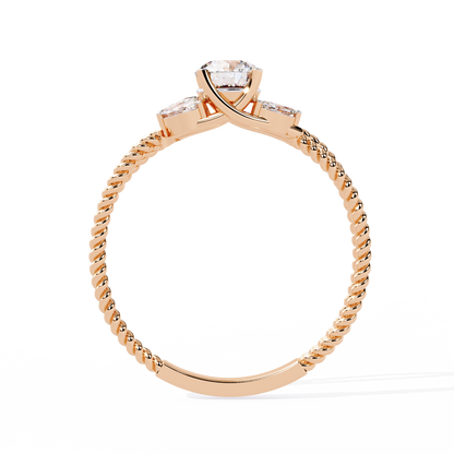Romantic Three-Stone Diamond Ring with Braided Rose Gold Band- 0.44 Ct