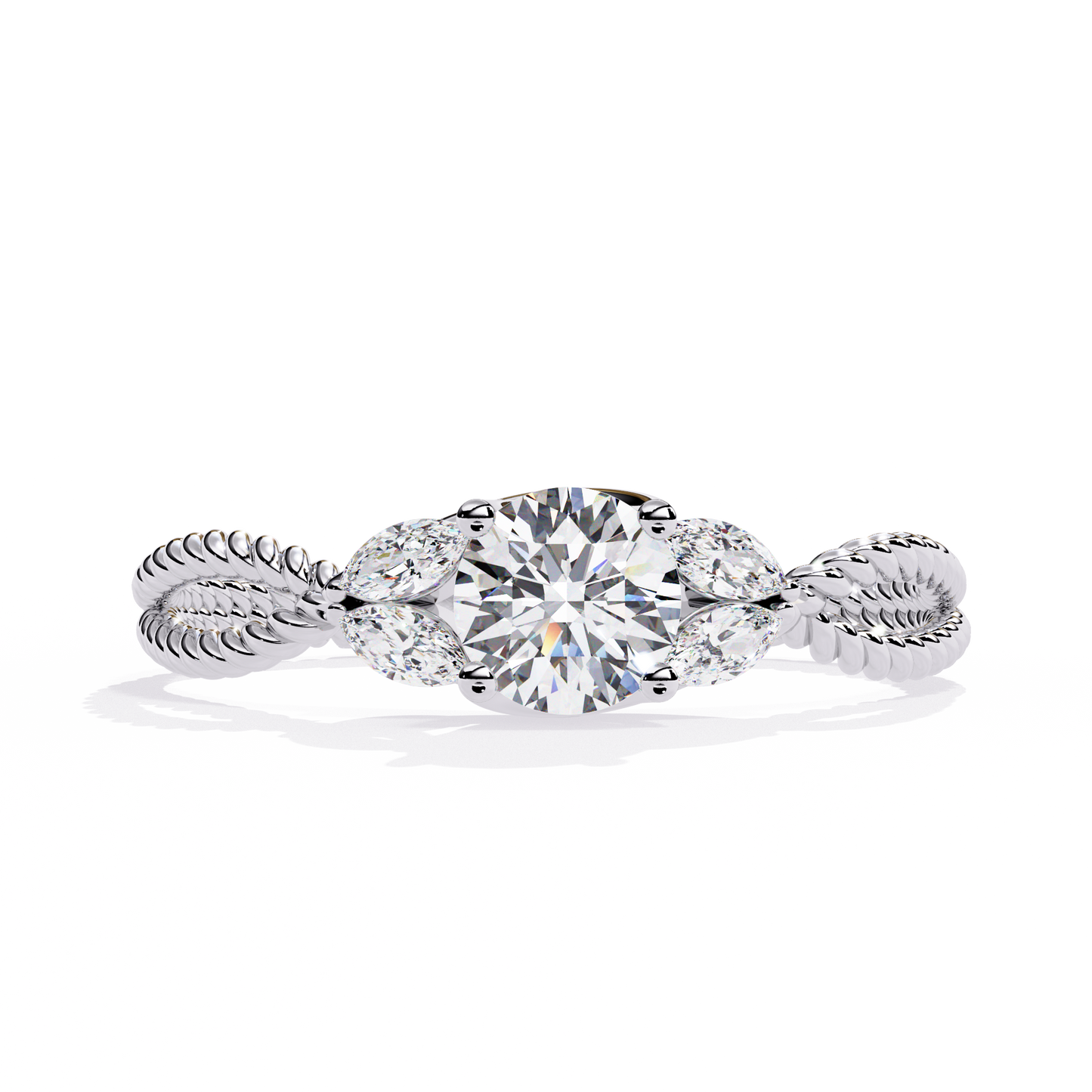 Romantic Three-Stone Diamond Ring with Braided Rose Gold Band- 0.44 Ct