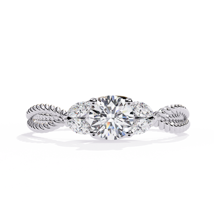 Romantic Three-Stone Diamond Ring with Braided Rose Gold Band- 0.44 Ct