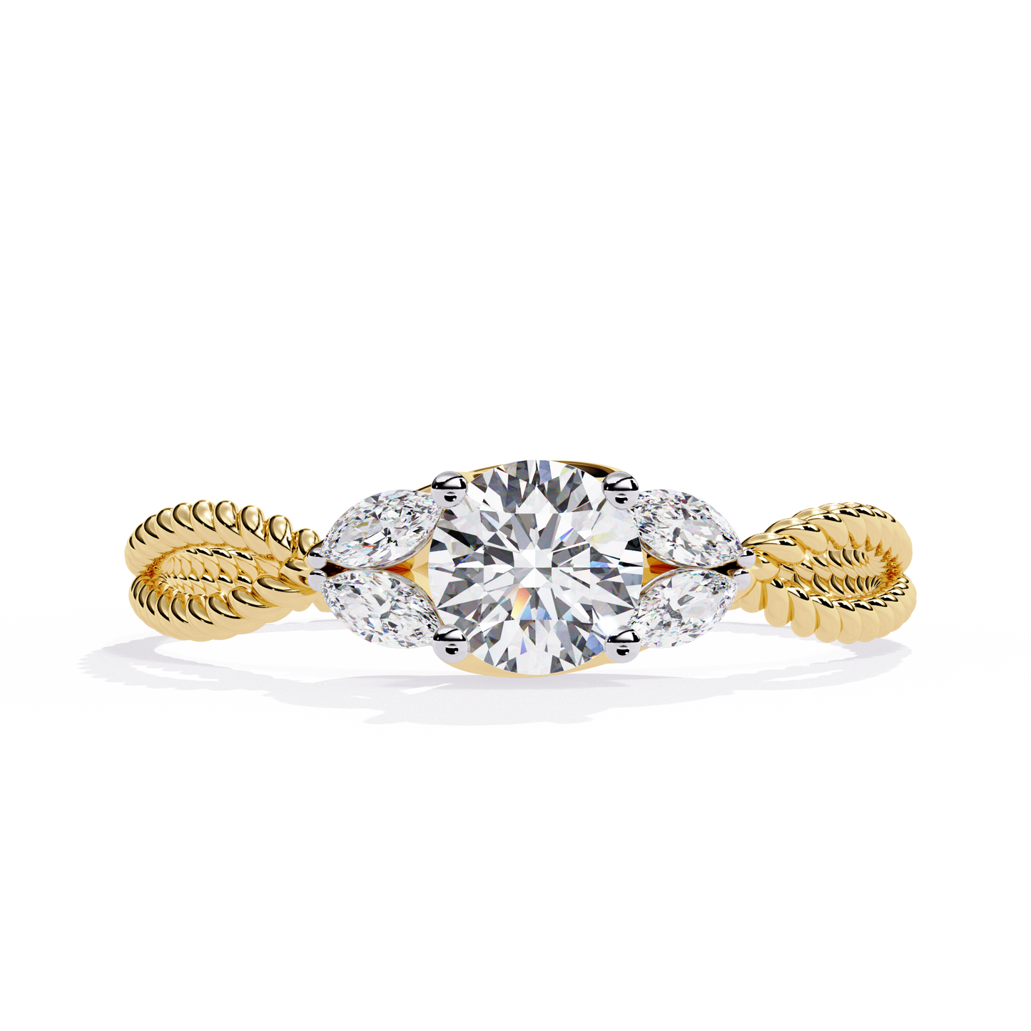 Romantic Three-Stone Diamond Ring with Braided Rose Gold Band- 0.44 Ct