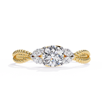 Romantic Three-Stone Diamond Ring with Braided Rose Gold Band- 0.44 Ct