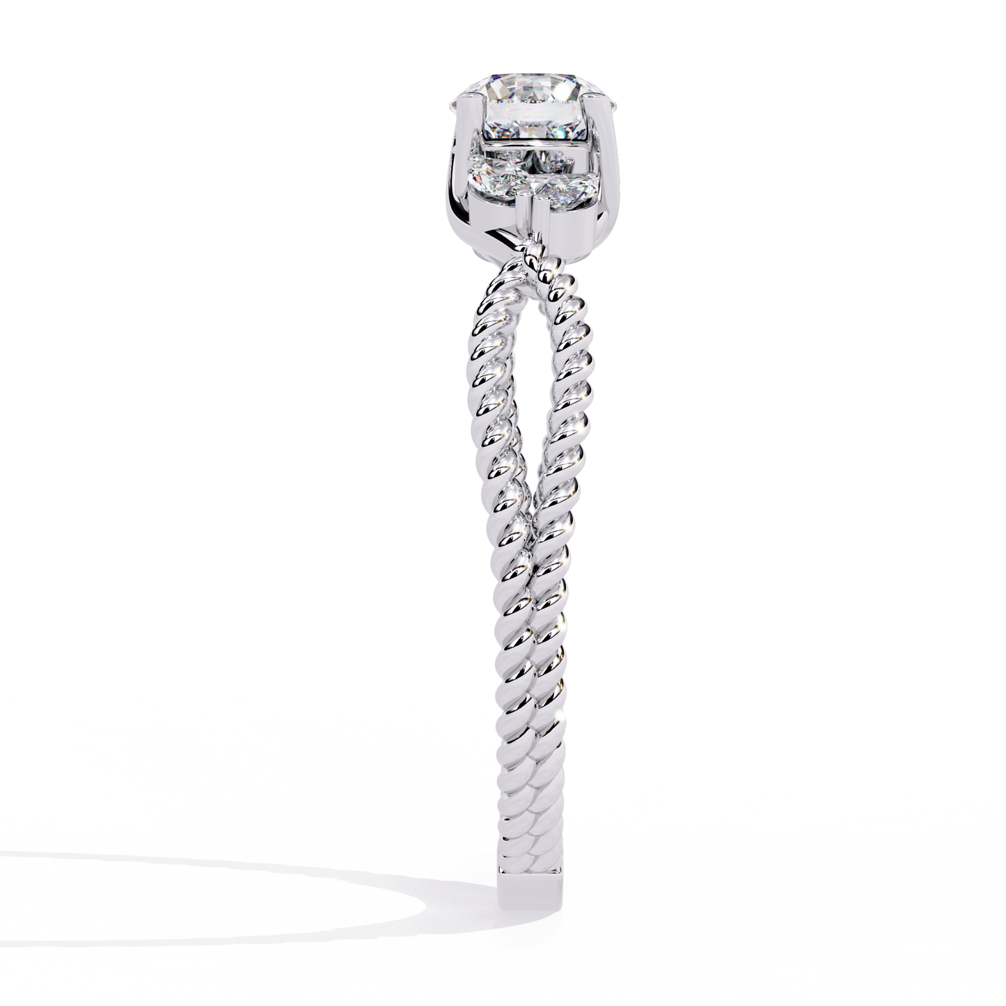 Romantic Three-Stone Diamond Ring with Braided Rose Gold Band- 0.44 Ct