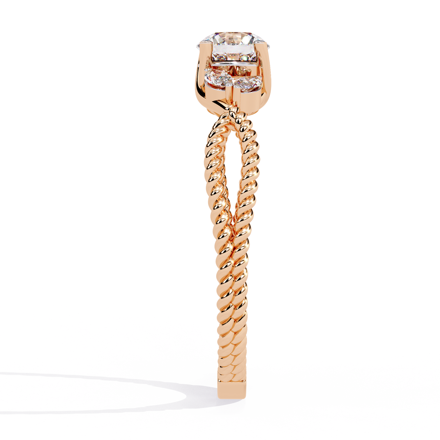 Romantic Three-Stone Diamond Ring with Braided Rose Gold Band- 0.44 Ct