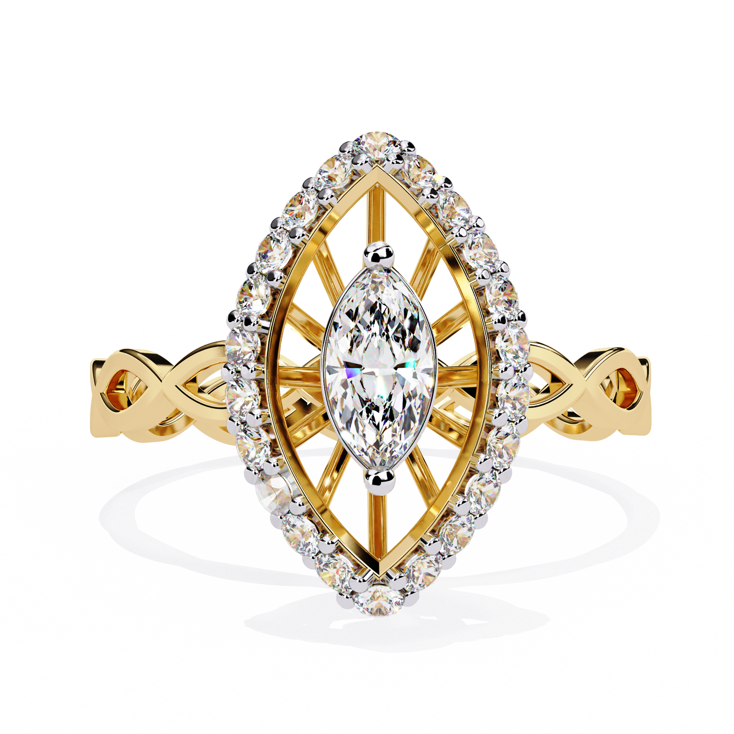 The Marquise Halo Cocktail Ring with Intricate Gold Infinity Band - 0.56 Ct