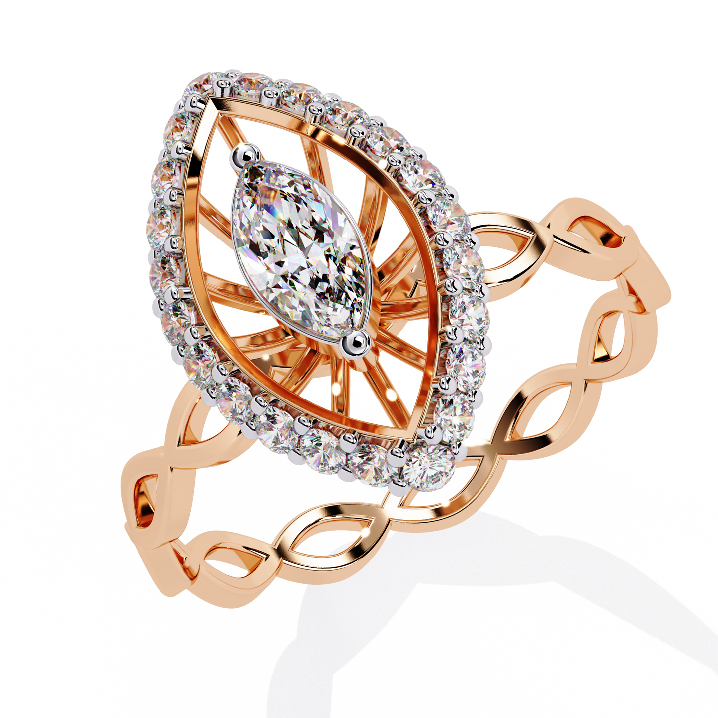 The Marquise Halo Cocktail Ring with Intricate Gold Infinity Band - 0.56 Ct
