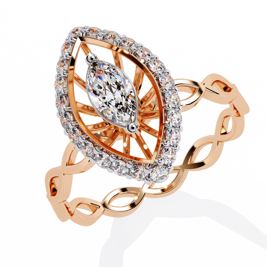 The Marquise Halo Cocktail Ring with Intricate Gold Infinity Band - 0.56 Ct