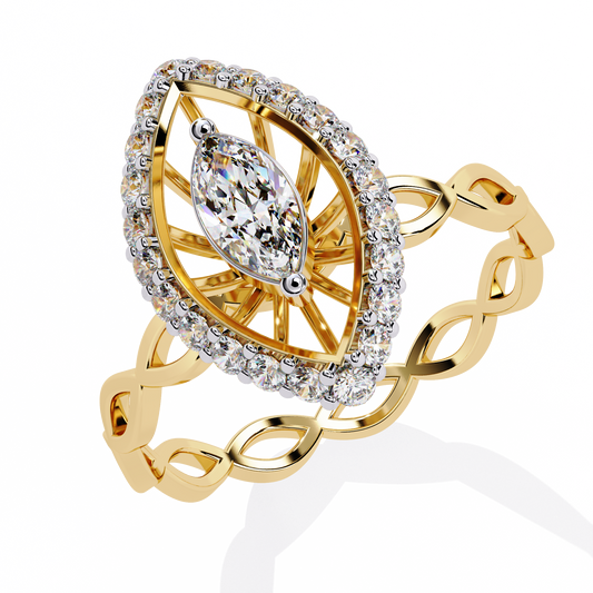 The Marquise Halo Cocktail Ring with Intricate Gold Infinity Band - 0.56 Ct