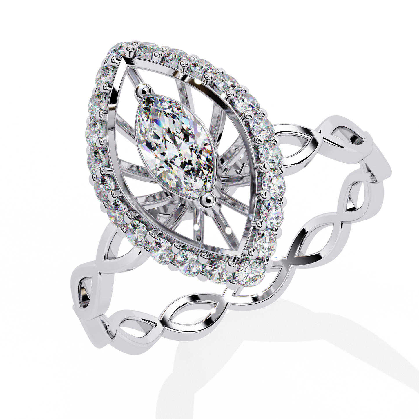 The Marquise Halo Cocktail Ring with Intricate Gold Infinity Band - 0.56 Ct