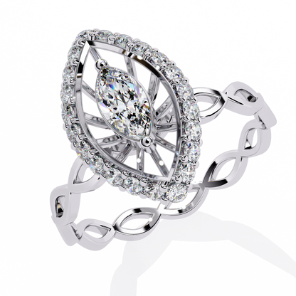 The Marquise Halo Cocktail Ring with Intricate Gold Infinity Band - 0.56 Ct
