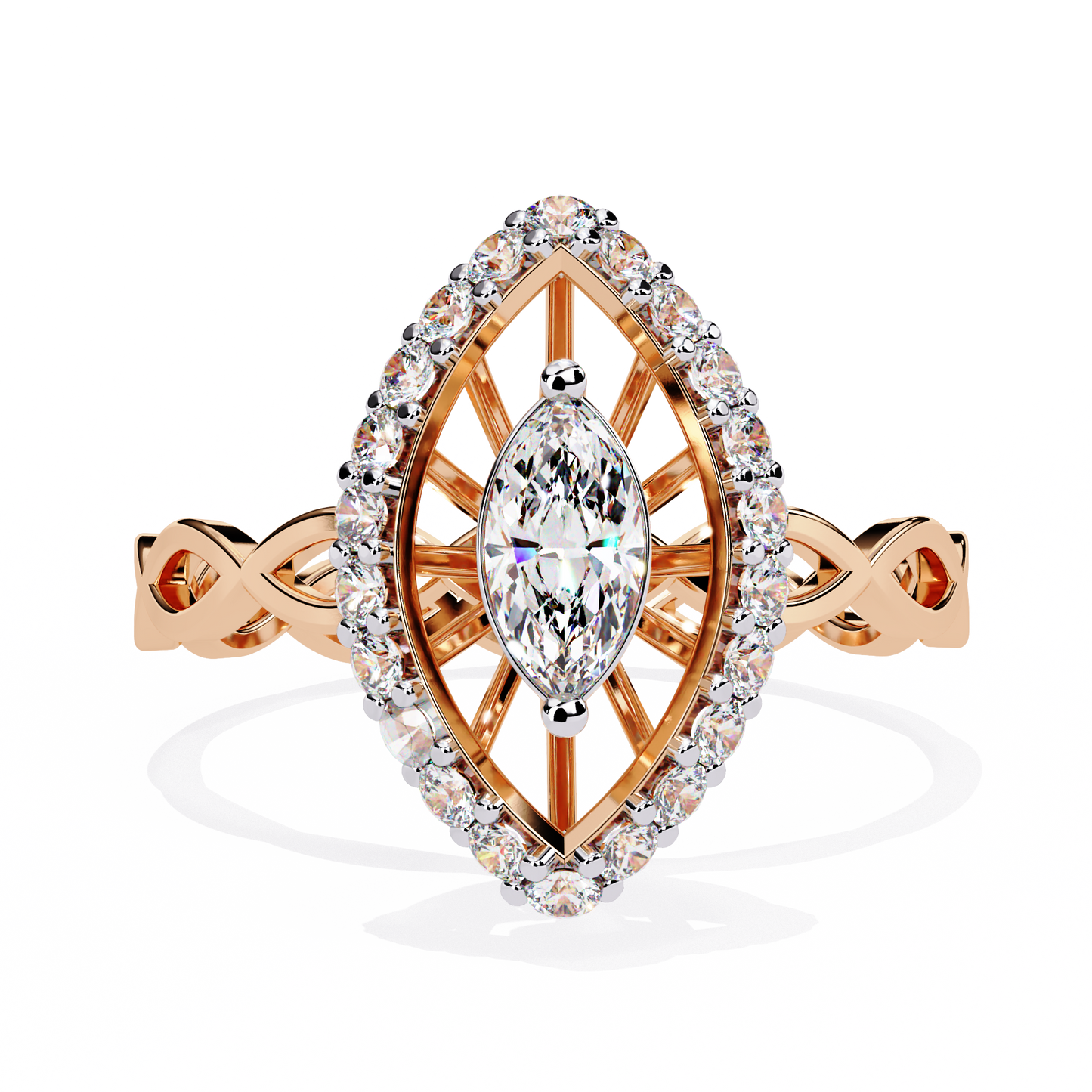 The Marquise Halo Cocktail Ring with Intricate Gold Infinity Band - 0.56 Ct