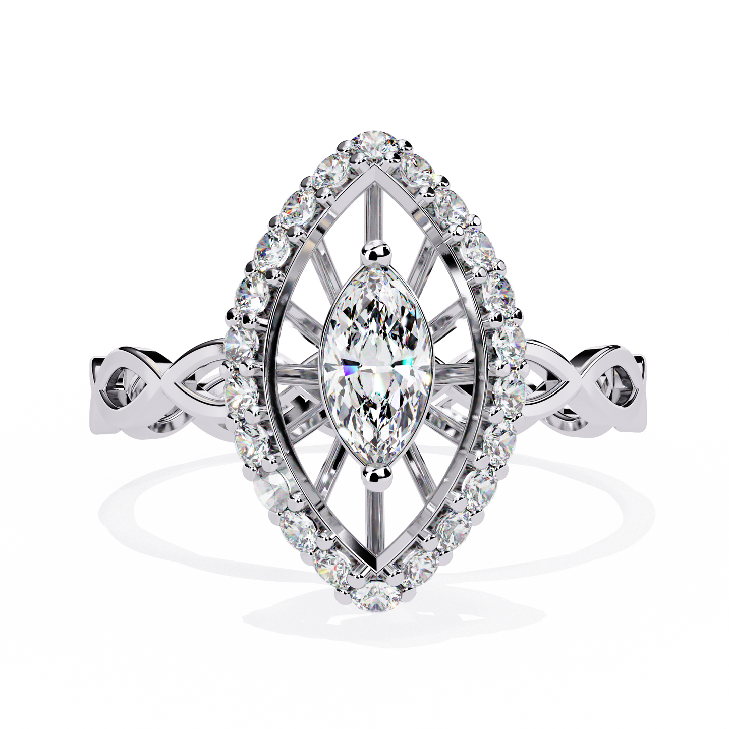 The Marquise Halo Cocktail Ring with Intricate Gold Infinity Band - 0.56 Ct