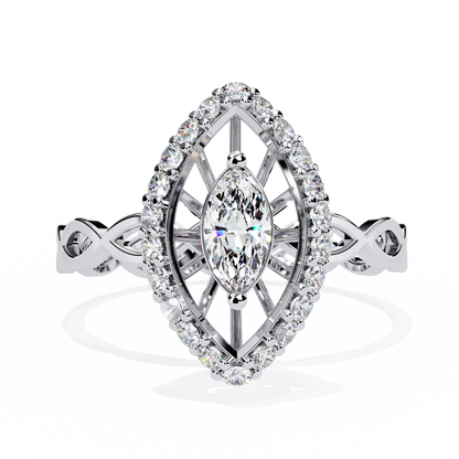 The Marquise Halo Cocktail Ring with Intricate Gold Infinity Band - 0.56 Ct