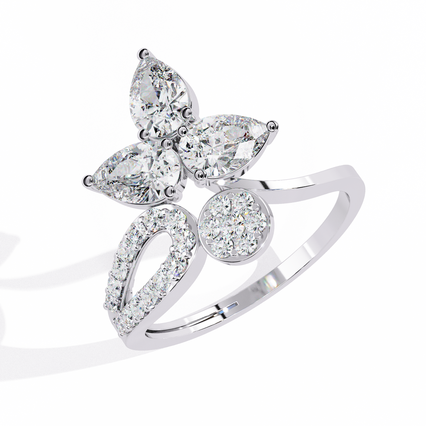 The Golden Floral Bloom Cocktail Ring- 1.21 Ct Round and Pear Cut Diamonds