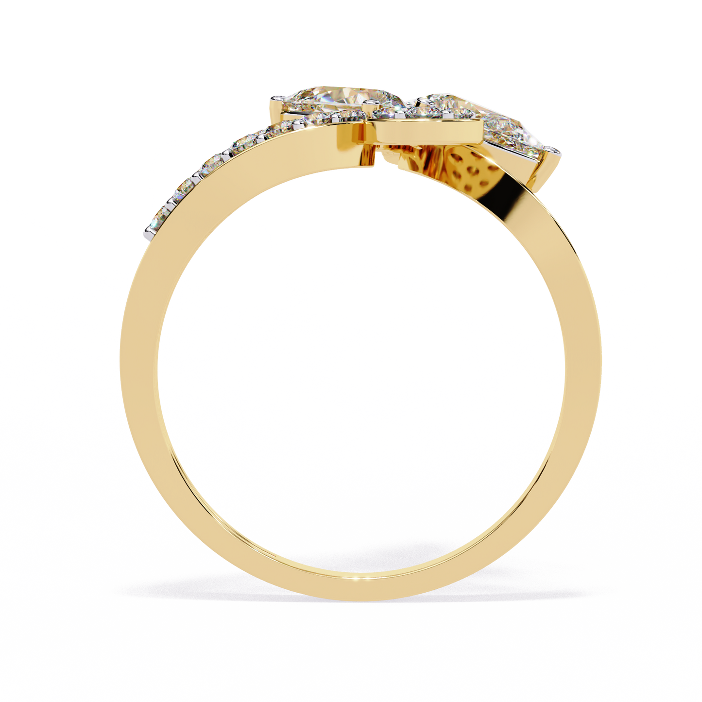 The Golden Floral Bloom Cocktail Ring- 1.21 Ct Round and Pear Cut Diamonds