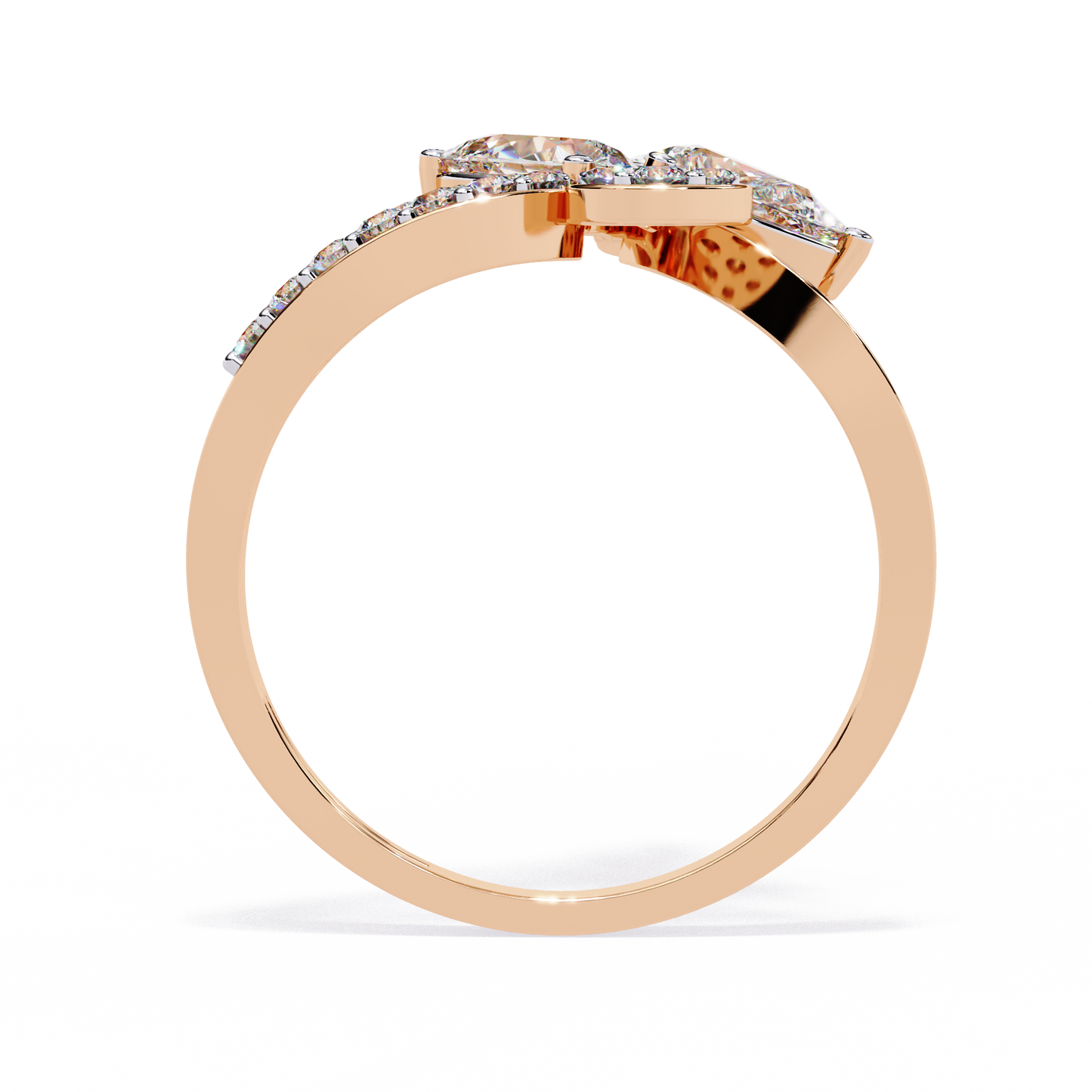 The Golden Floral Bloom Cocktail Ring- 1.21 Ct Round and Pear Cut Diamonds